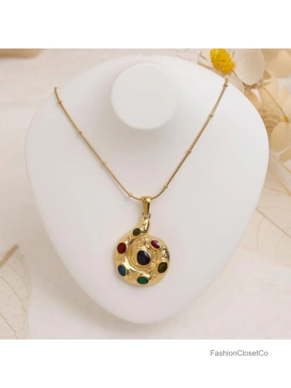Layered Pearl Choker Necklace Set Chunky Charm Adjustable Natural Stone